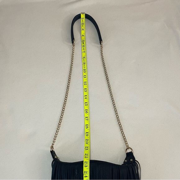 Cato Black Fringe Crossbody Bag Boho Tassel Faux Leather Festival - Picture 8 of 10
